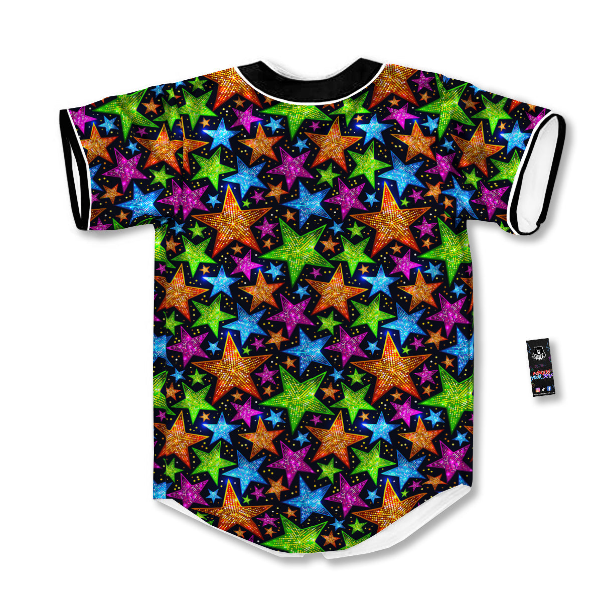 Star Disco Sparkles Print Pattern Baseball Jersey-grizzshop