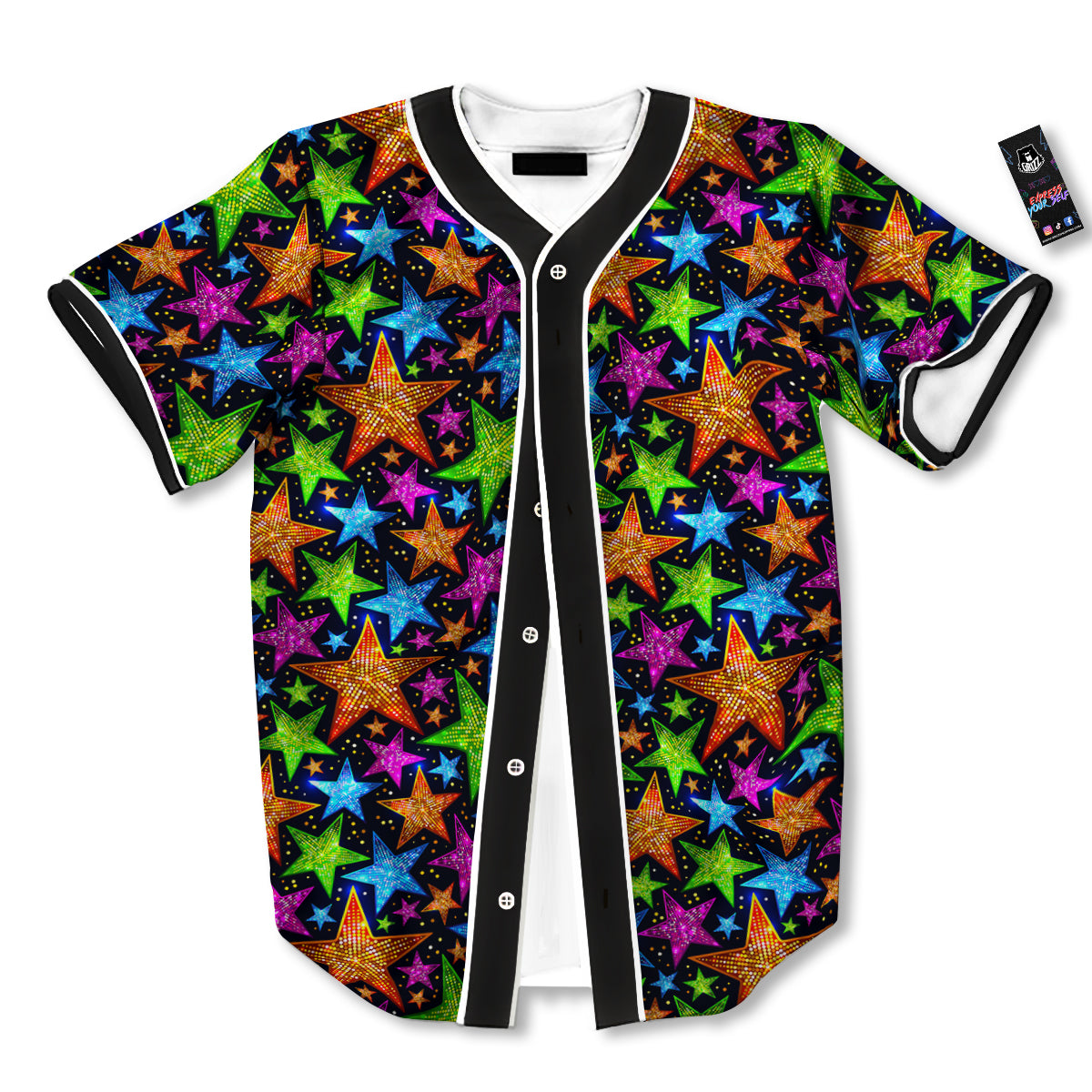 Star Disco Sparkles Print Pattern Baseball Jersey-grizzshop