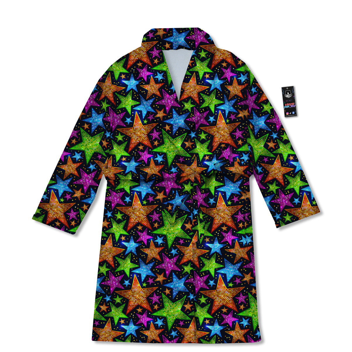 Star Disco Sparkles Print Pattern Bathrobe-grizzshop