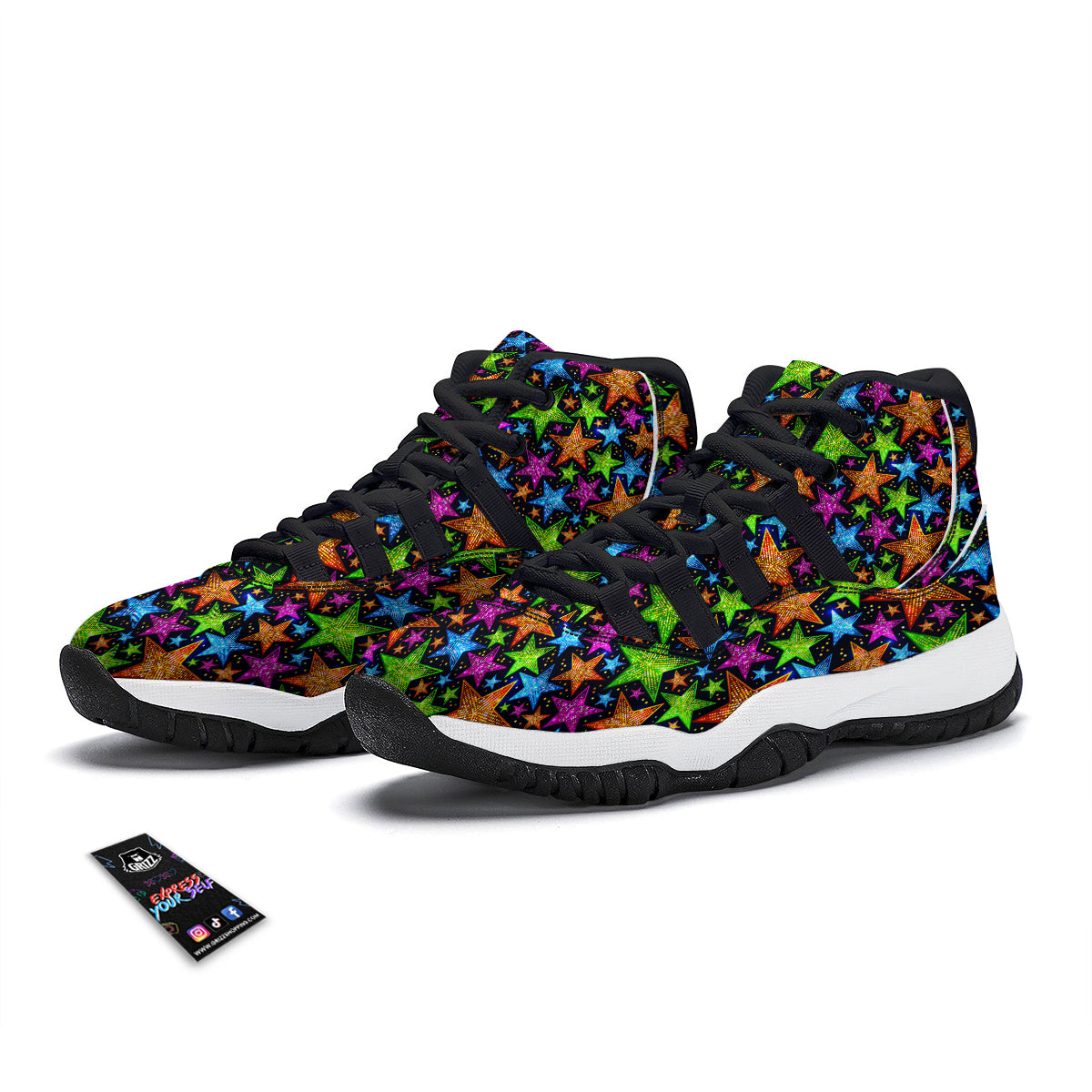 Star Disco Sparkles Print Pattern Black Bball Shoes-grizzshop