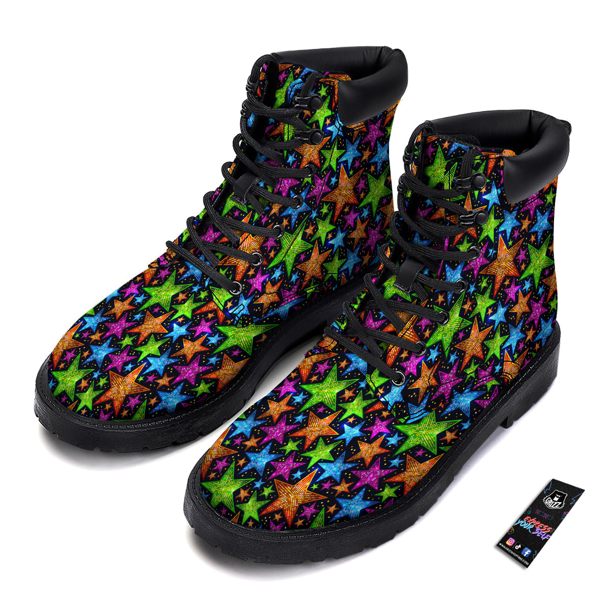 Star Disco Sparkles Print Pattern Boots-grizzshop