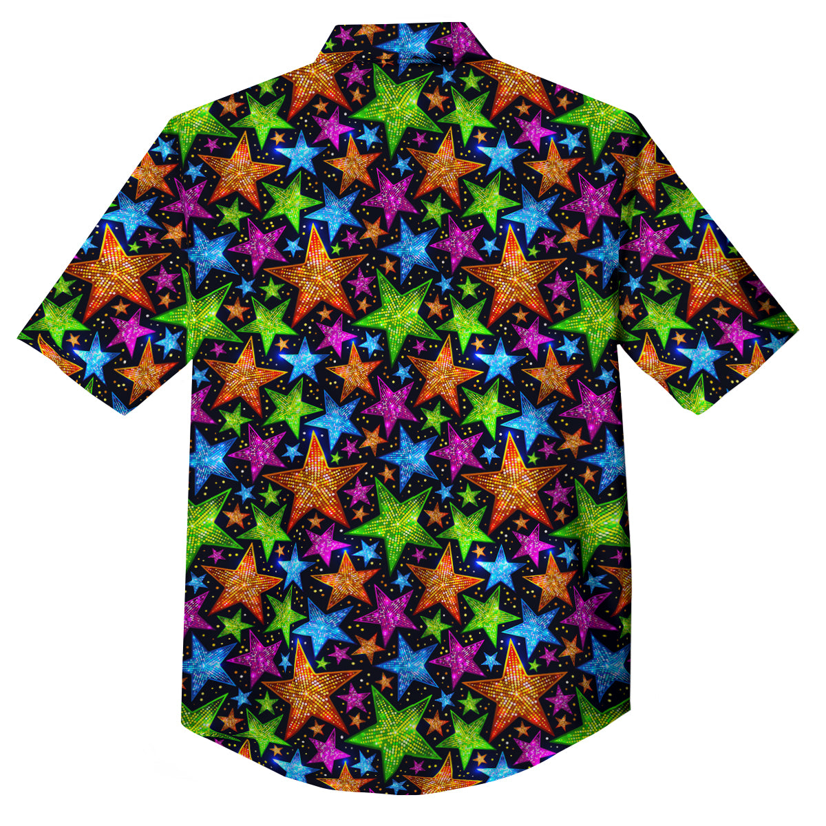 Star Disco Sparkles Print Pattern Button Up Shirt-grizzshop