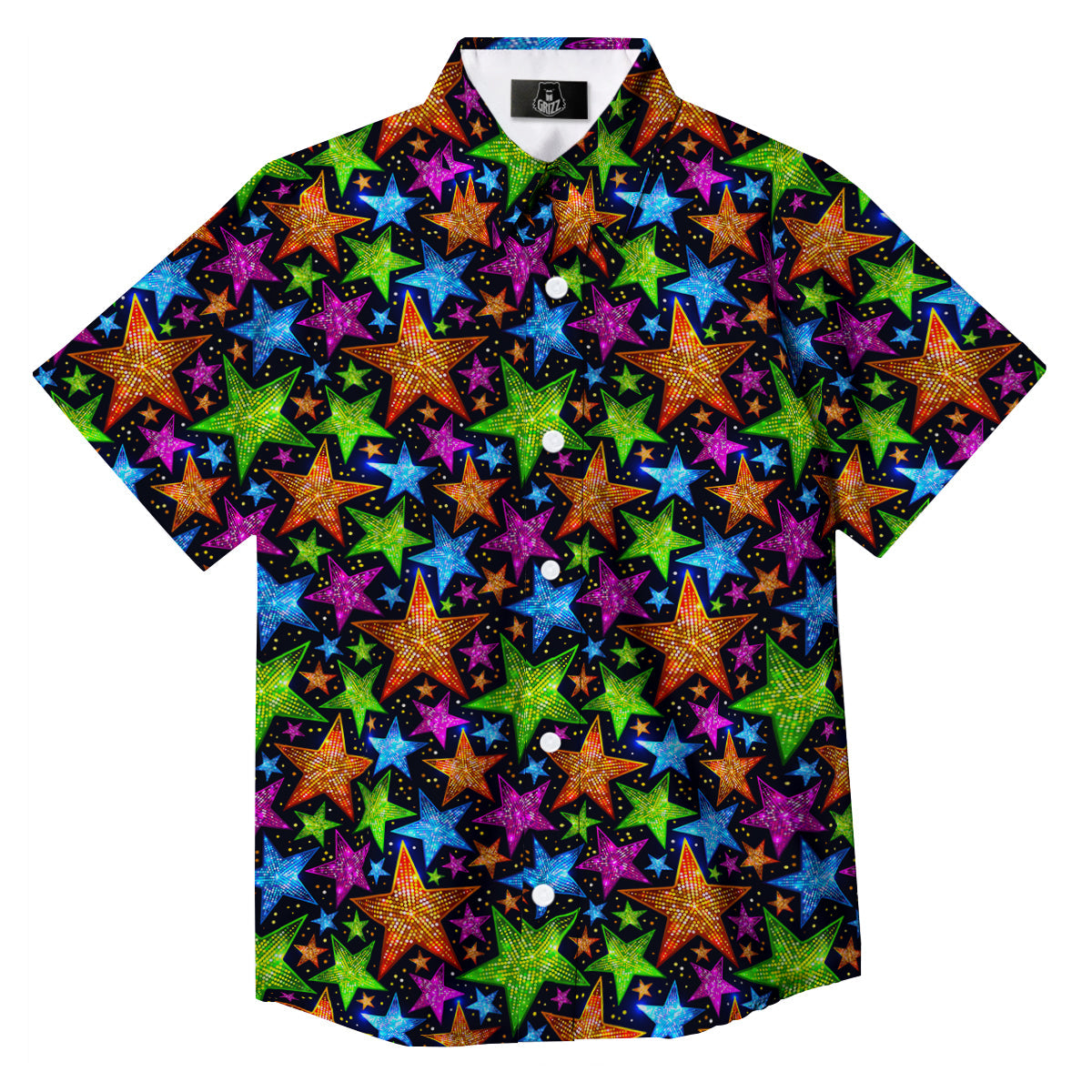 Star Disco Sparkles Print Pattern Button Up Shirt-grizzshop