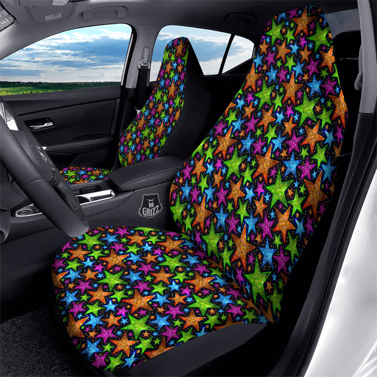 Star Disco Sparkles Print Pattern Car Seat Covers-grizzshop