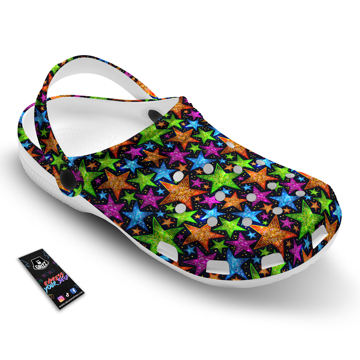 Star Disco Sparkles Print Pattern Clog-grizzshop