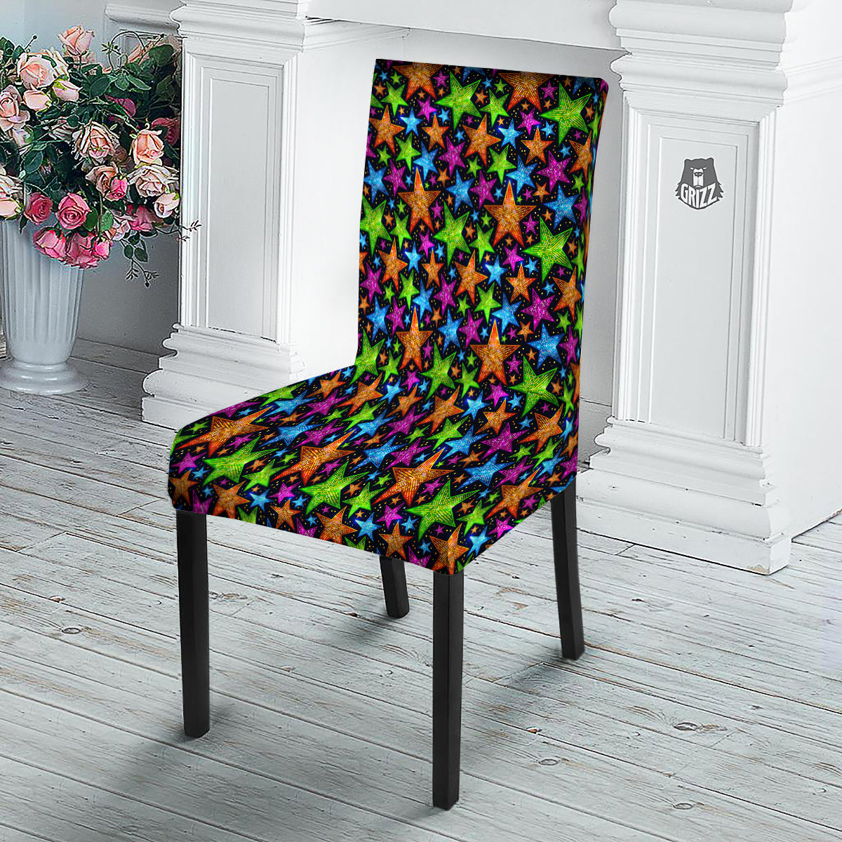 Star Disco Sparkles Print Pattern Dining Chair Slipcover-grizzshop