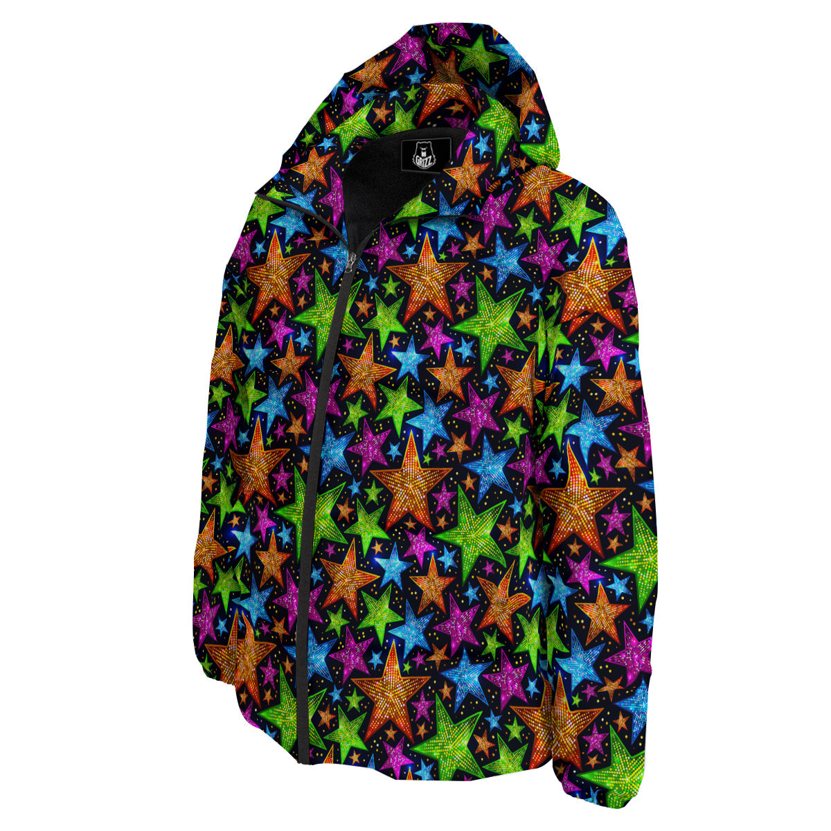Star Disco Sparkles Print Pattern Down Jacket-grizzshop