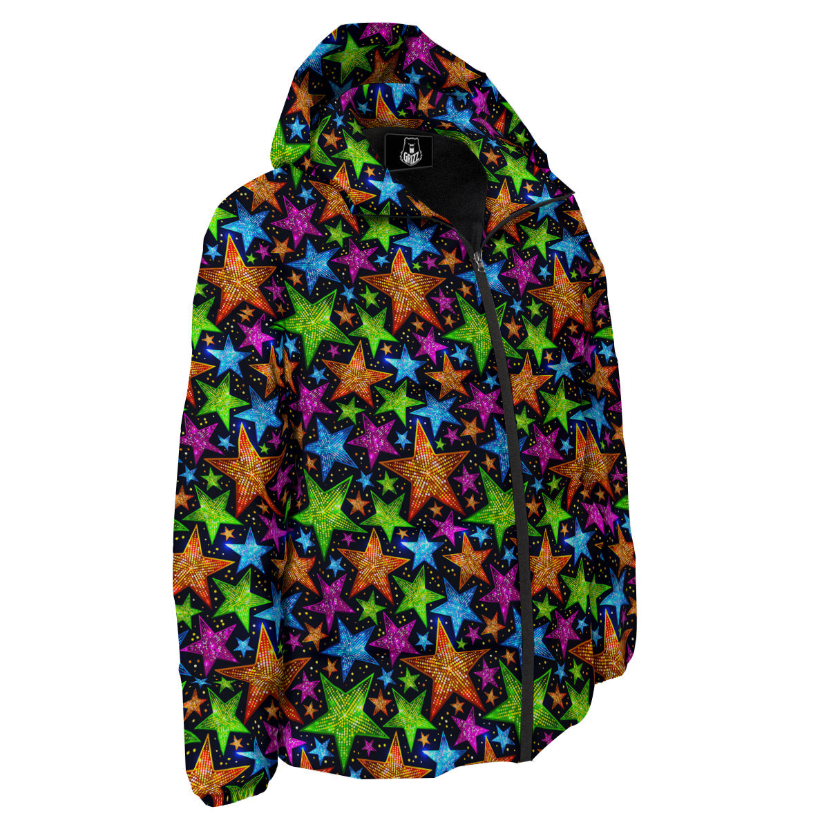 Star Disco Sparkles Print Pattern Down Jacket-grizzshop
