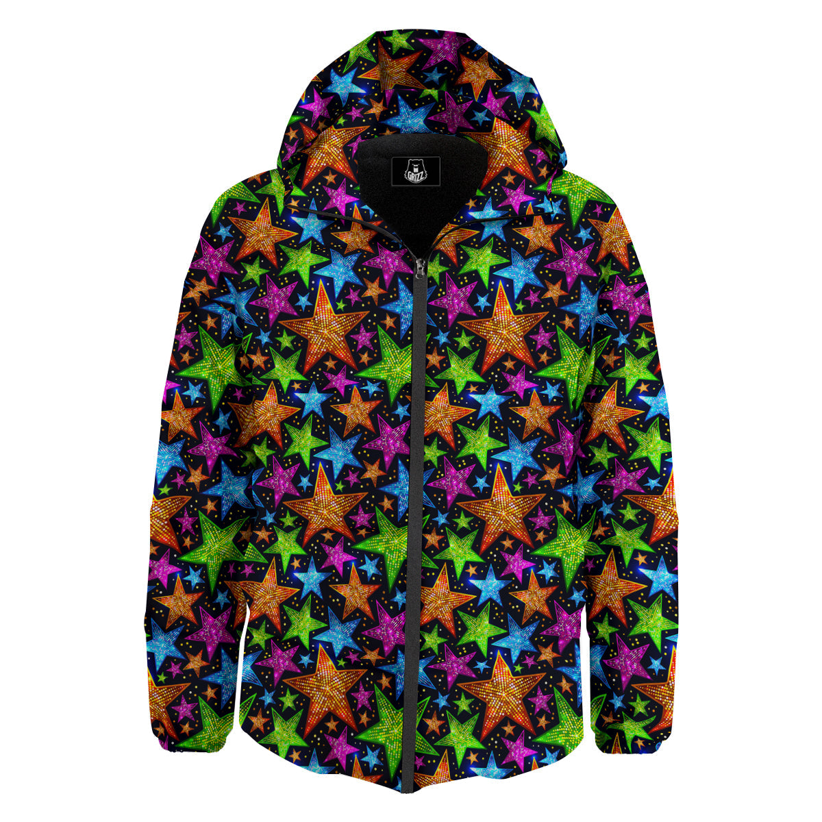 Star Disco Sparkles Print Pattern Down Jacket-grizzshop