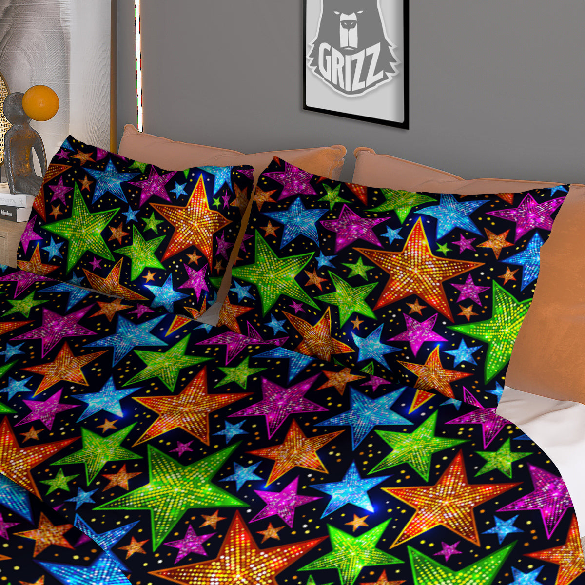 Star Disco Sparkles Print Pattern Duvet Cover Bedding Set