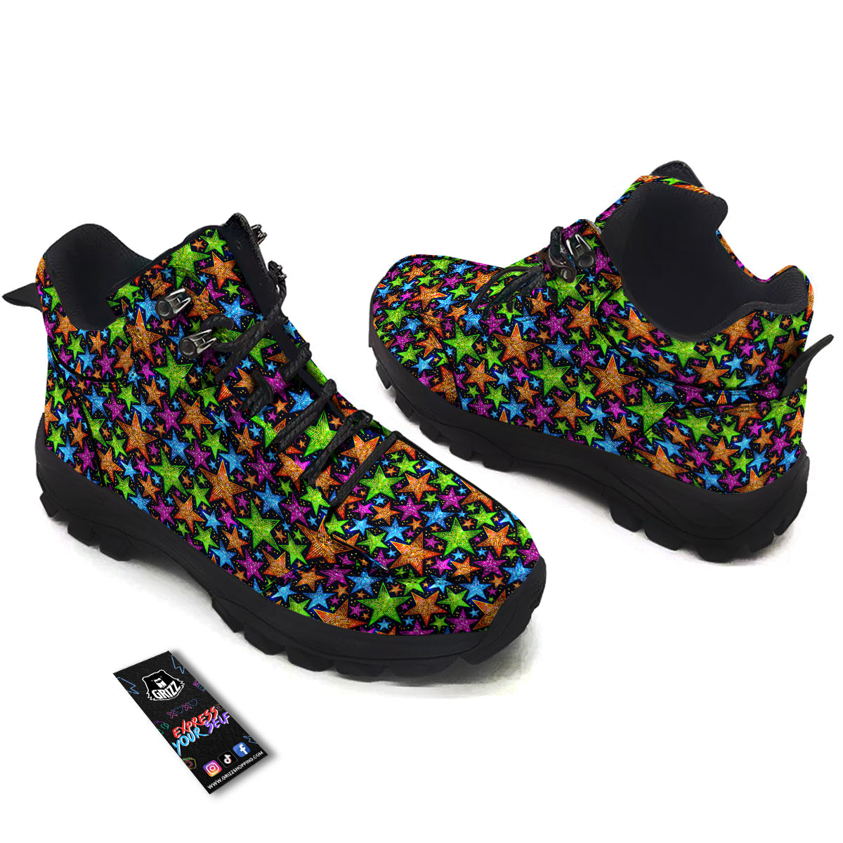 Star Disco Sparkles Print Pattern Hiking Shoes-grizzshop