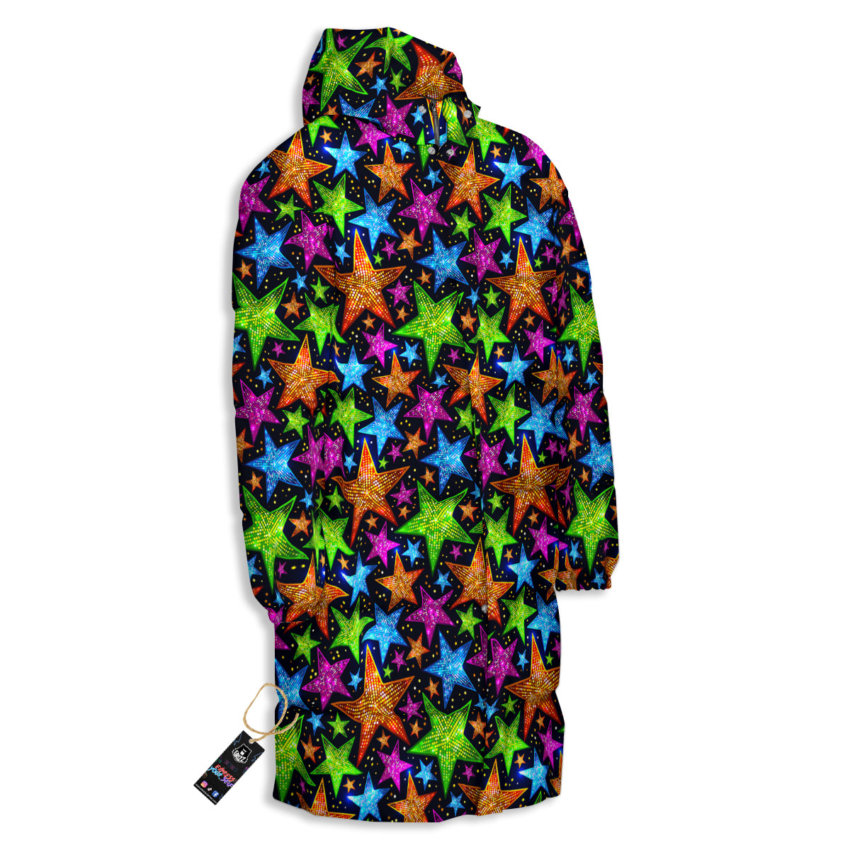 Star Disco Sparkles Print Pattern Long Down Jacket-grizzshop