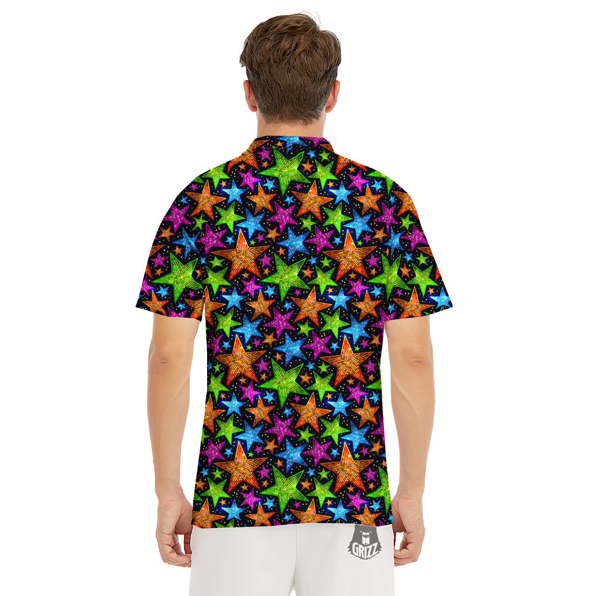 Star Disco Sparkles Print Pattern Men's Golf Shirts-grizzshop