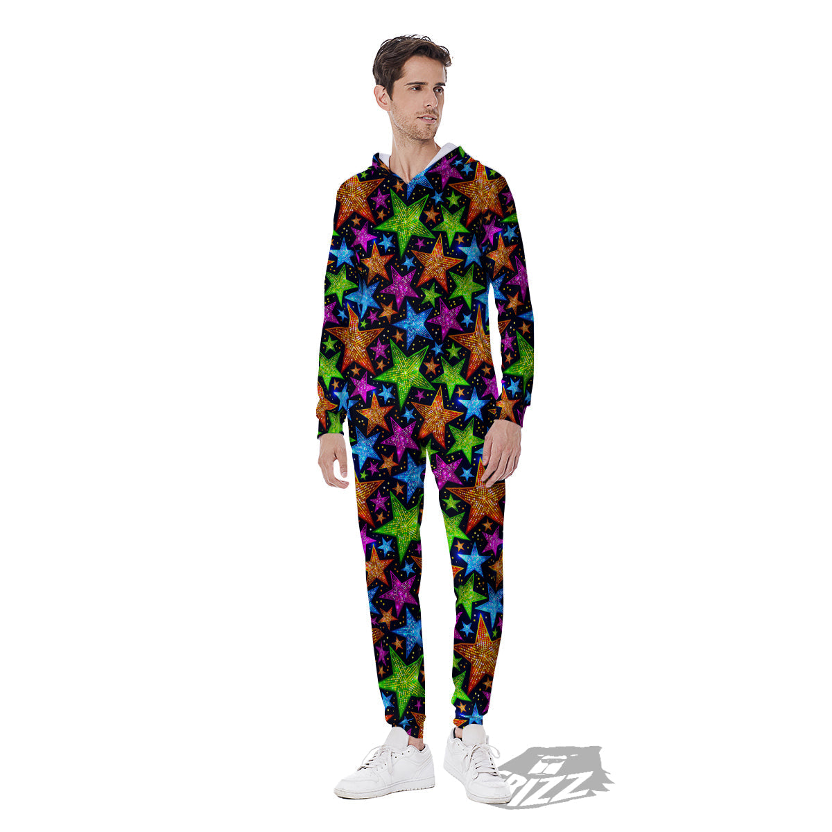 Star Disco Sparkles Print Pattern Men's Jumpsuit-grizzshop