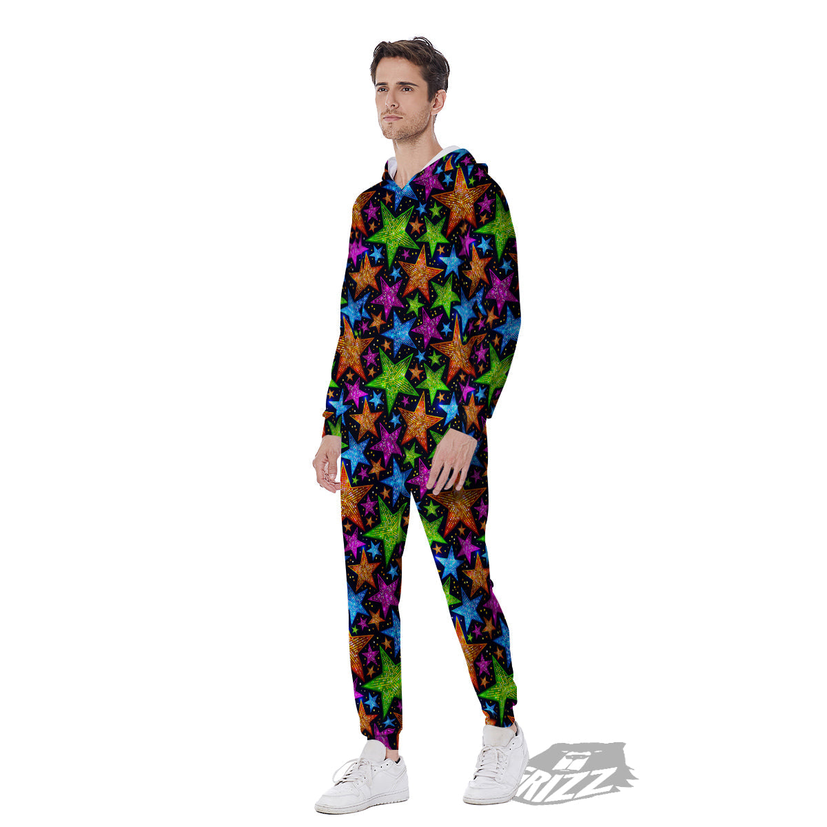 Star Disco Sparkles Print Pattern Men's Jumpsuit-grizzshop