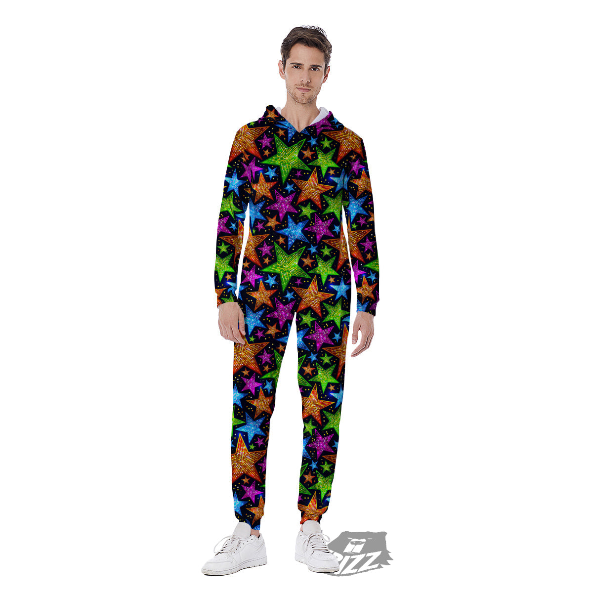 Star Disco Sparkles Print Pattern Men's Jumpsuit-grizzshop