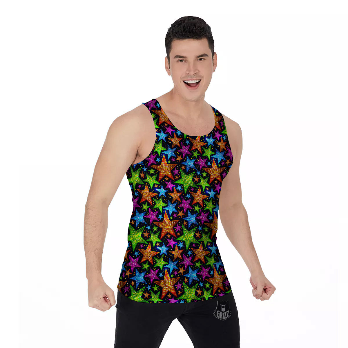 Star Disco Sparkles Print Pattern Men's Tank Top-grizzshop