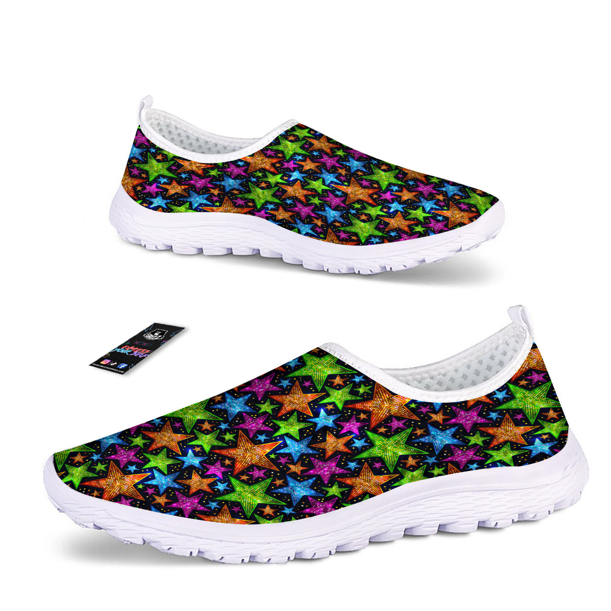 Star Disco Sparkles Print Pattern Nurse Shoes-grizzshop
