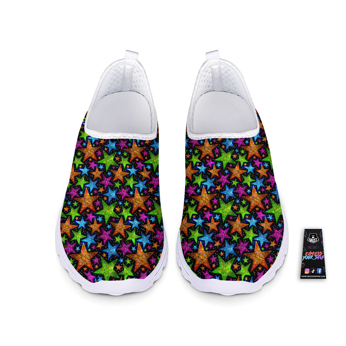 Star Disco Sparkles Print Pattern Nurse Shoes-grizzshop