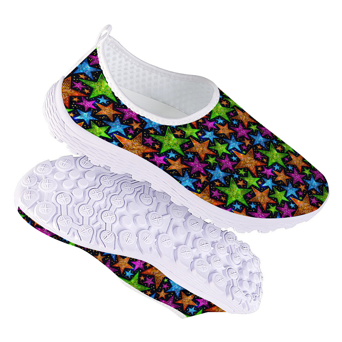 Star Disco Sparkles Print Pattern Nurse Shoes-grizzshop
