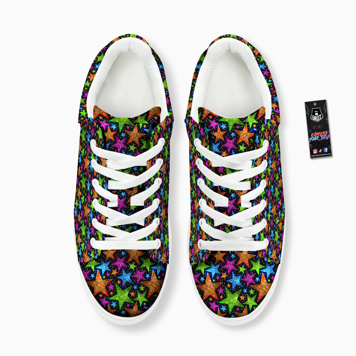 Star Disco Sparkles Print Pattern Platform Shoes-grizzshop