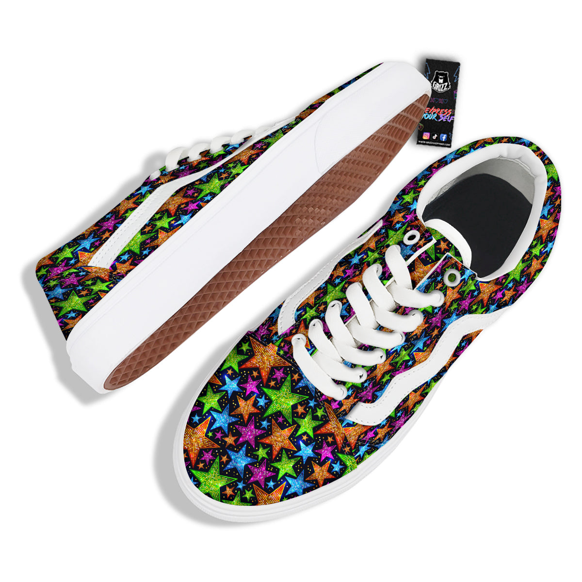 Star Disco Sparkles Print Pattern Skate Shoes-grizzshop