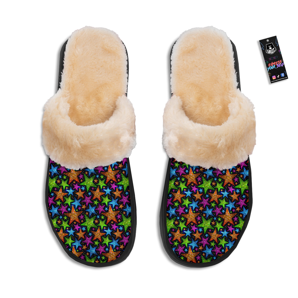Star Disco Sparkles Print Pattern Slippers-grizzshop