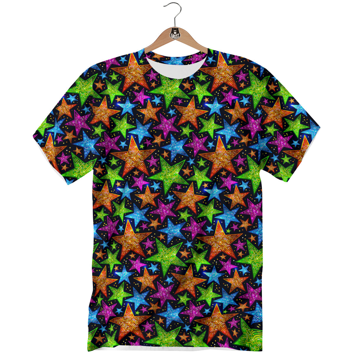 Star Disco Sparkles Print Pattern T-Shirt-grizzshop
