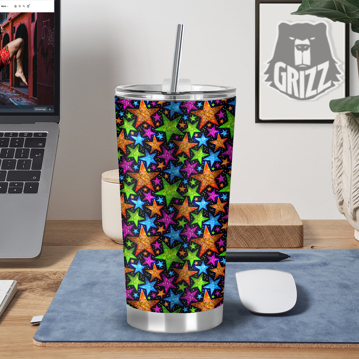 Star Disco Sparkles Print Pattern Tumbler-grizzshop