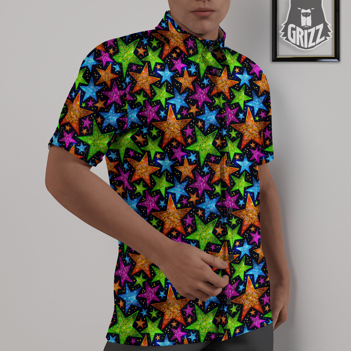 Star Disco Sparkles Print Pattern Untucked Shirts-grizzshop