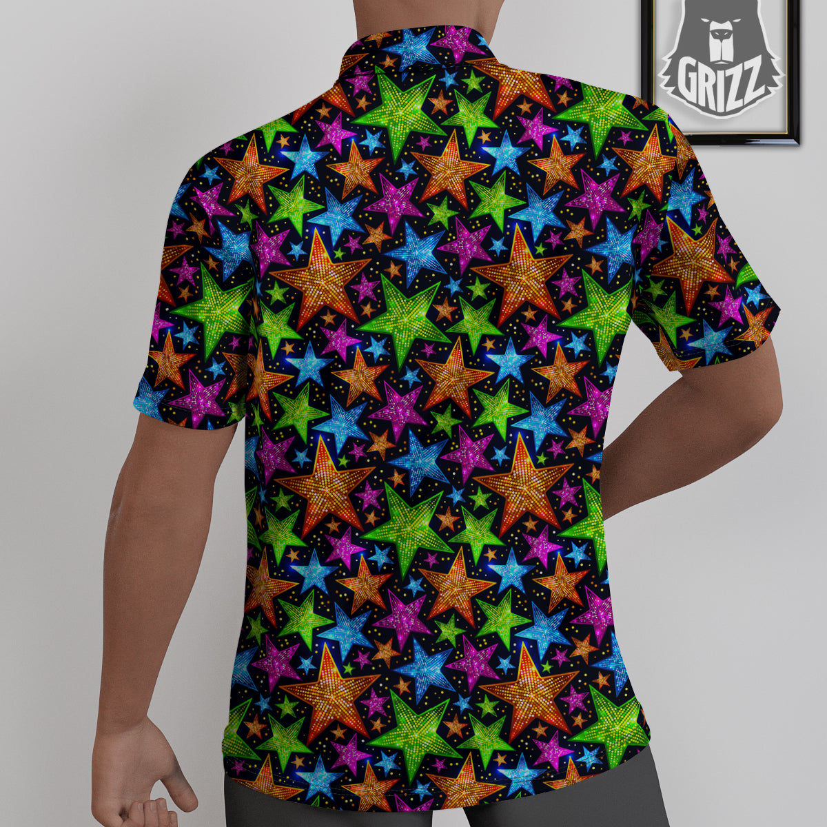 Star Disco Sparkles Print Pattern Untucked Shirts-grizzshop