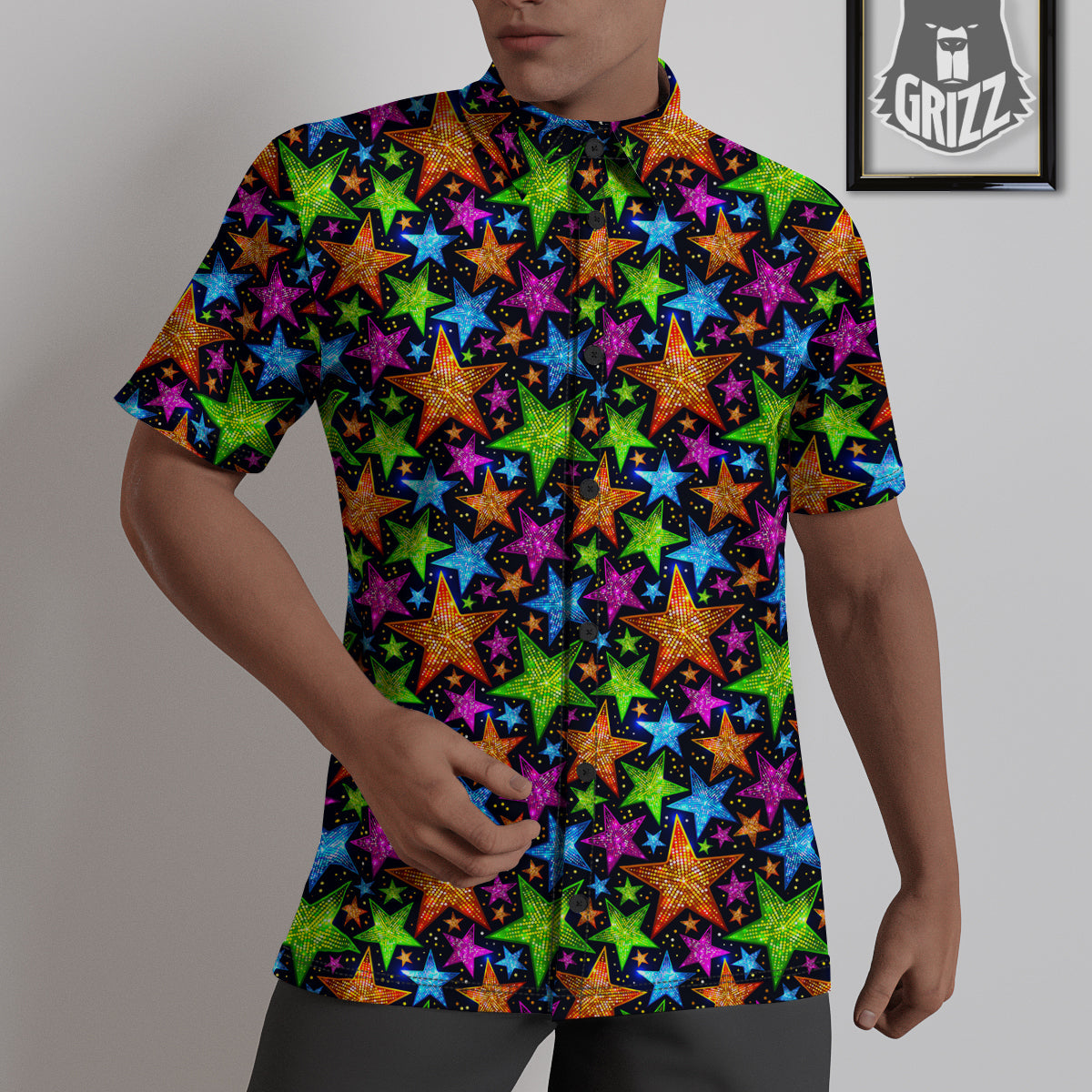 Star Disco Sparkles Print Pattern Untucked Shirts-grizzshop