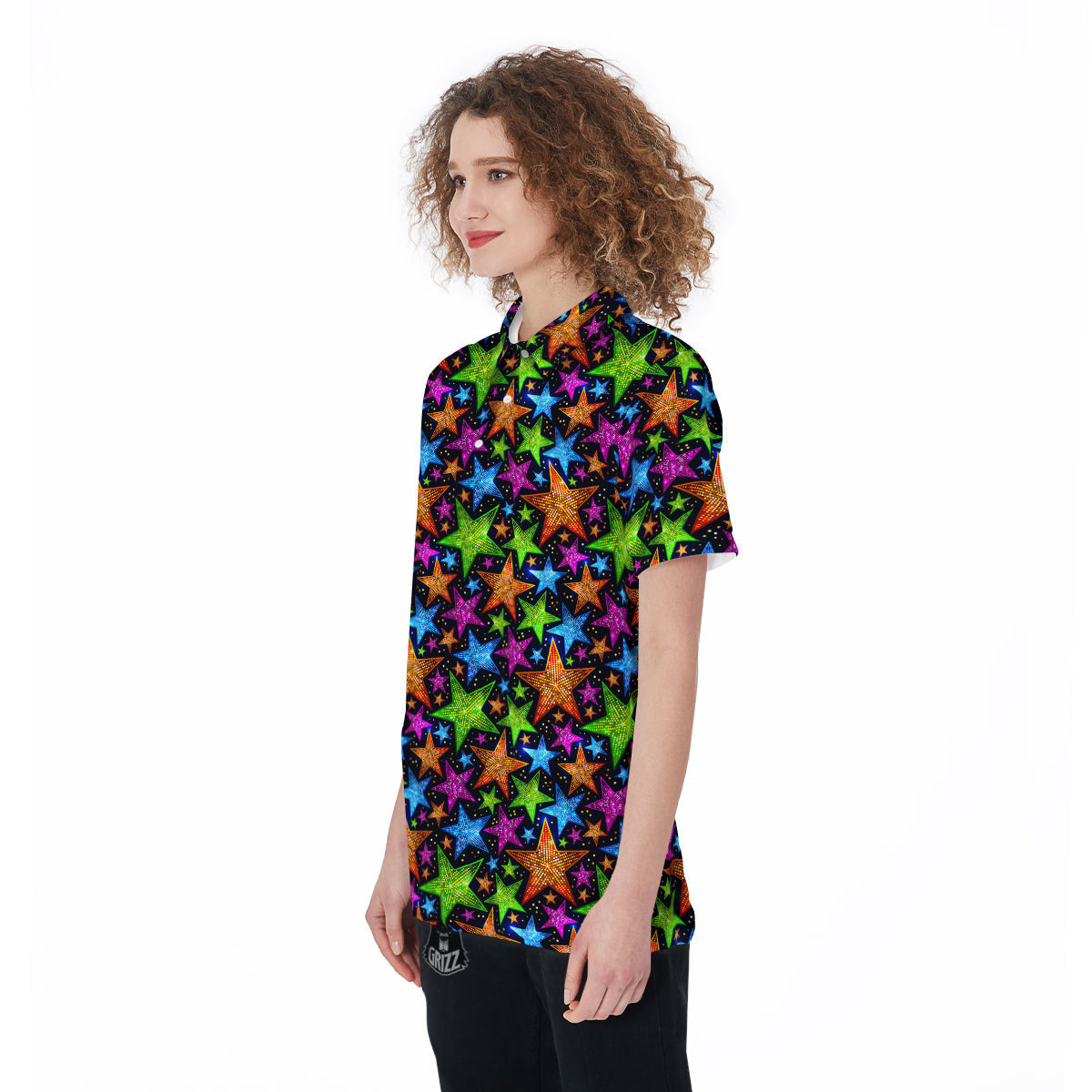 Star Disco Sparkles Print Pattern Women's Golf Shirts-grizzshop