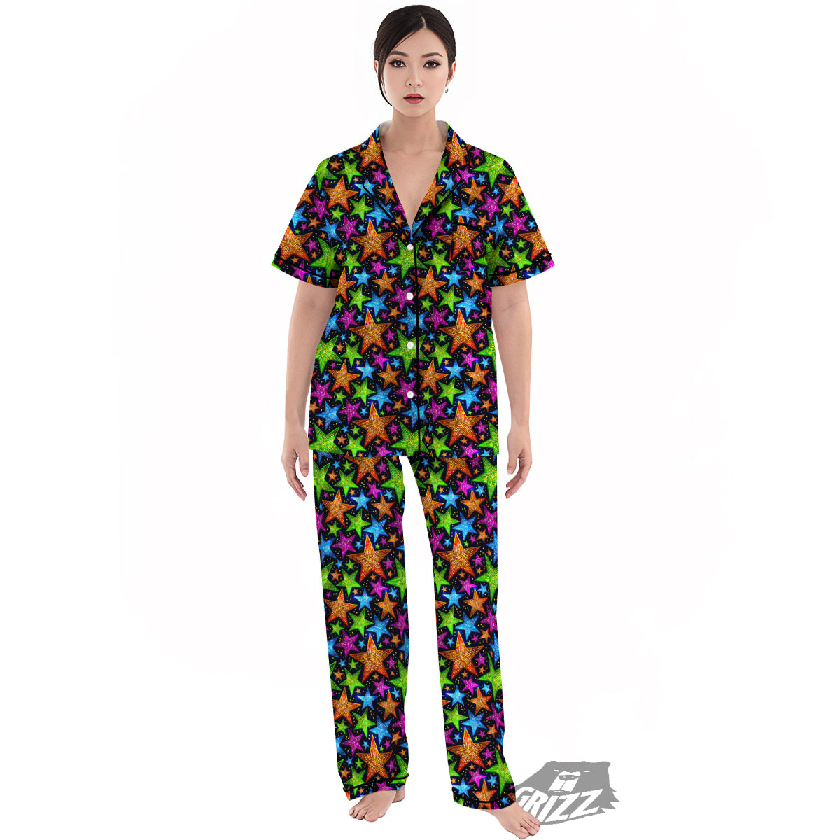 Star Disco Sparkles Print Pattern Women's Pajamas Set-grizzshop