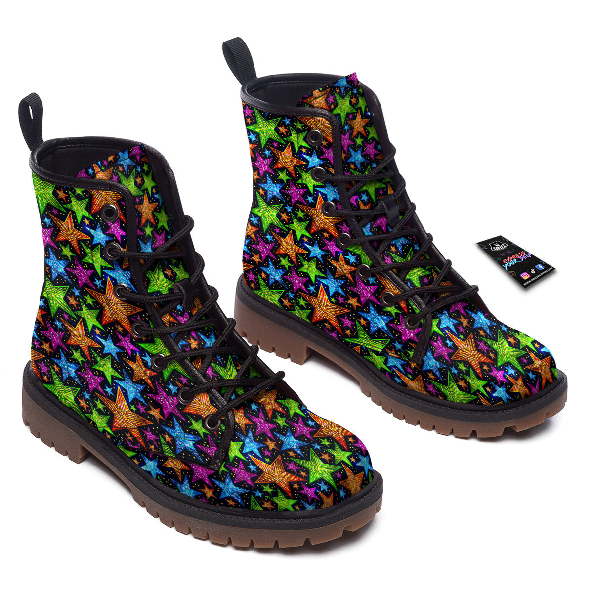 Star Disco Sparkles Print Pattern Work Boots-grizzshop