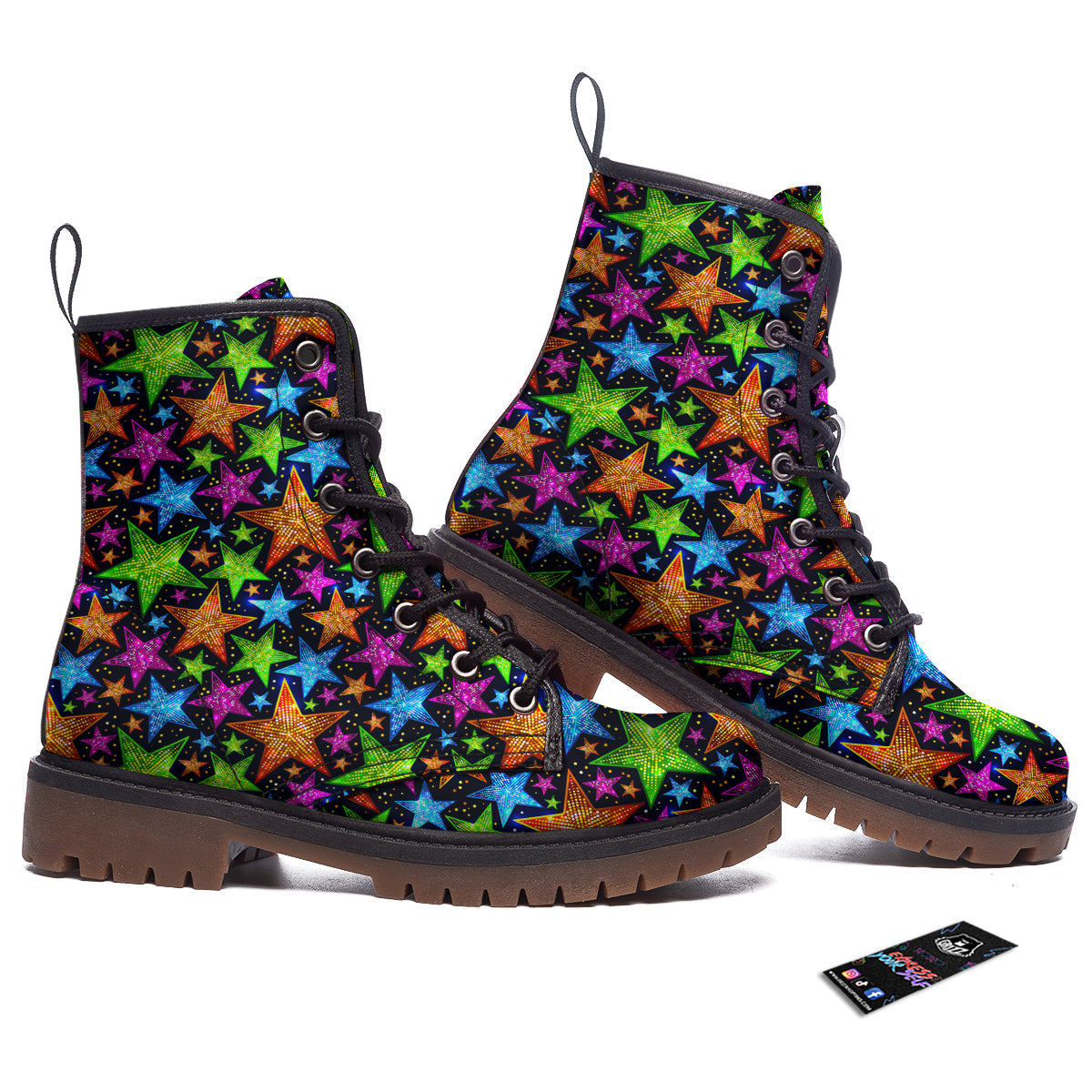 Star Disco Sparkles Print Pattern Work Boots-grizzshop