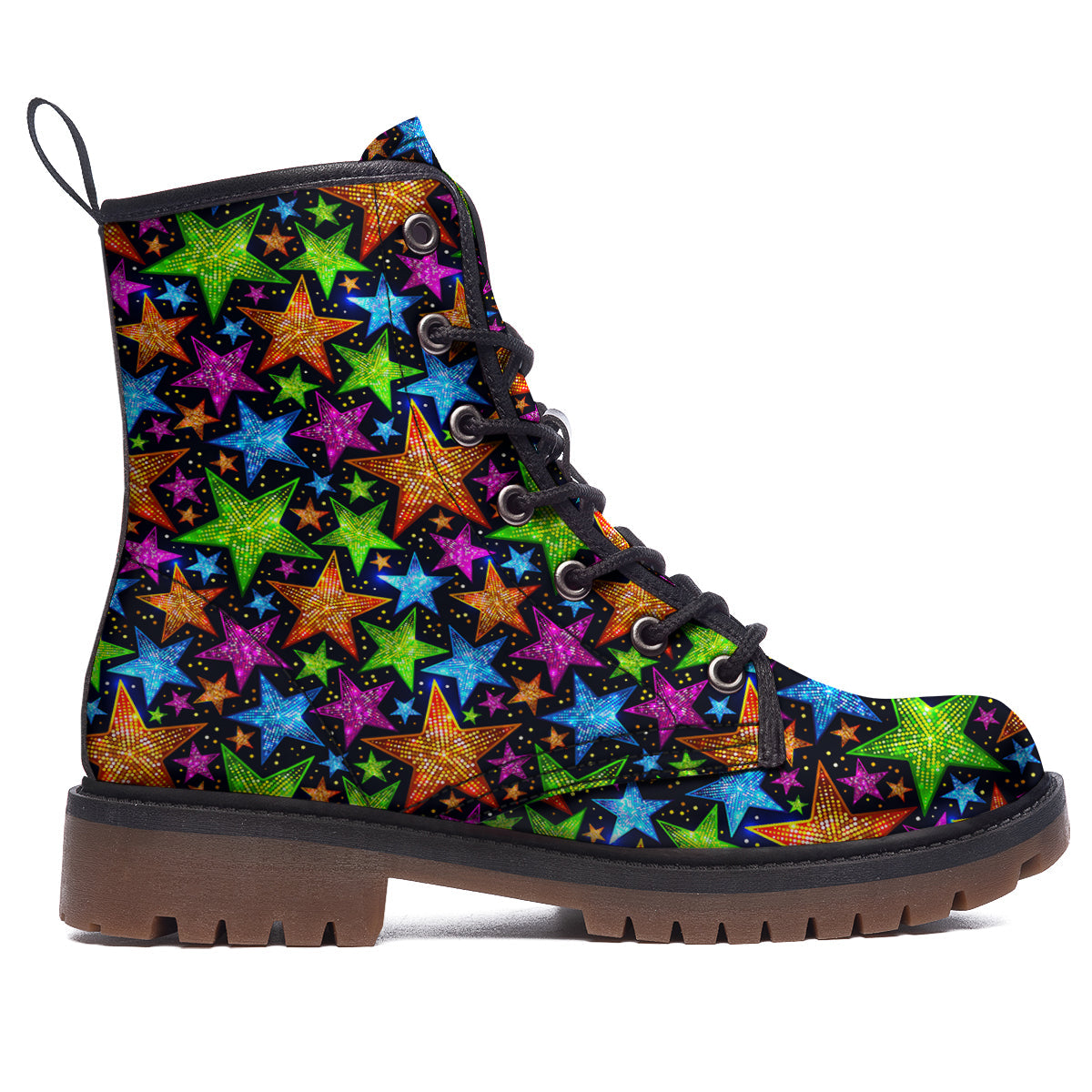 Star Disco Sparkles Print Pattern Work Boots-grizzshop