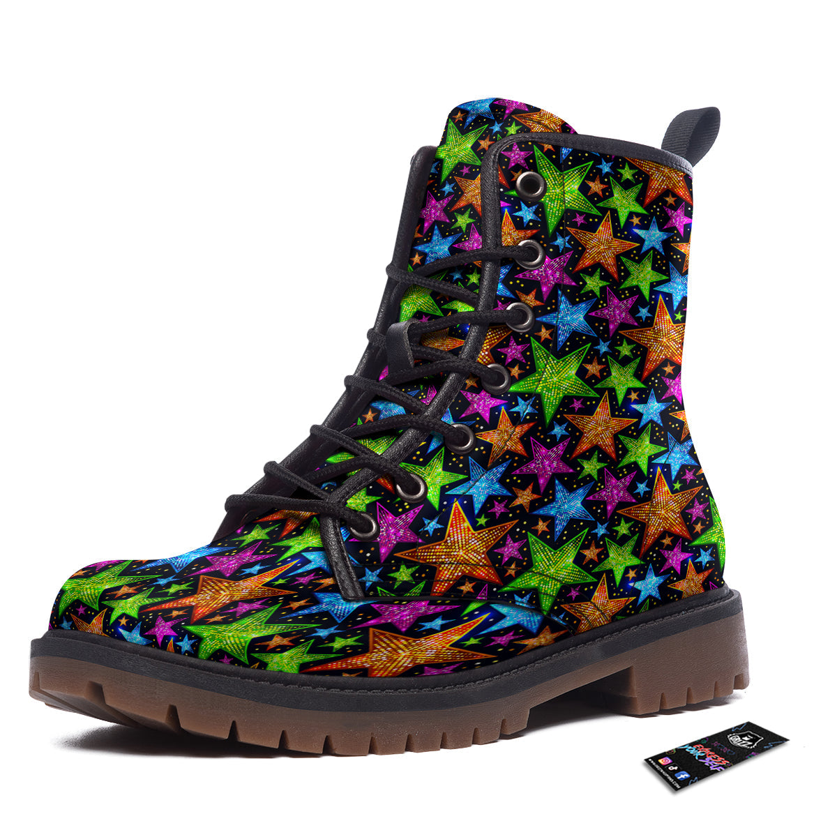 Star Disco Sparkles Print Pattern Work Boots-grizzshop