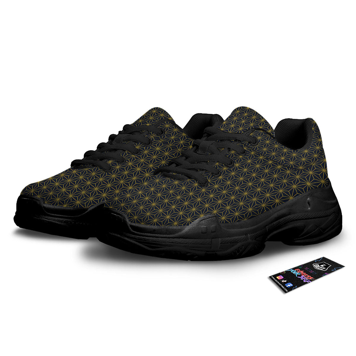 Star Geometric Print Pattern Black Chunky Shoes-grizzshop