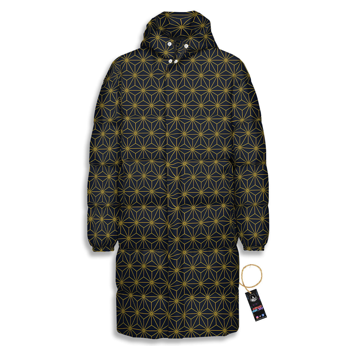 Star Geometric Print Pattern Long Down Jacket-grizzshop