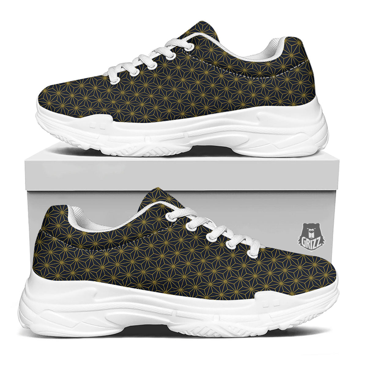 Star Geometric Print Pattern White Chunky Shoes-grizzshop