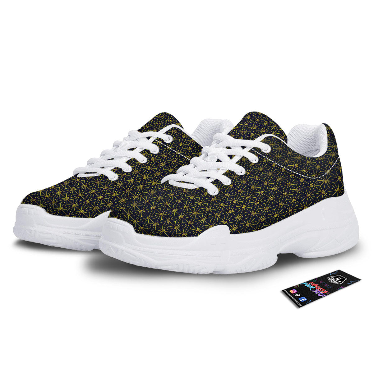 Star Geometric Print Pattern White Chunky Shoes-grizzshop