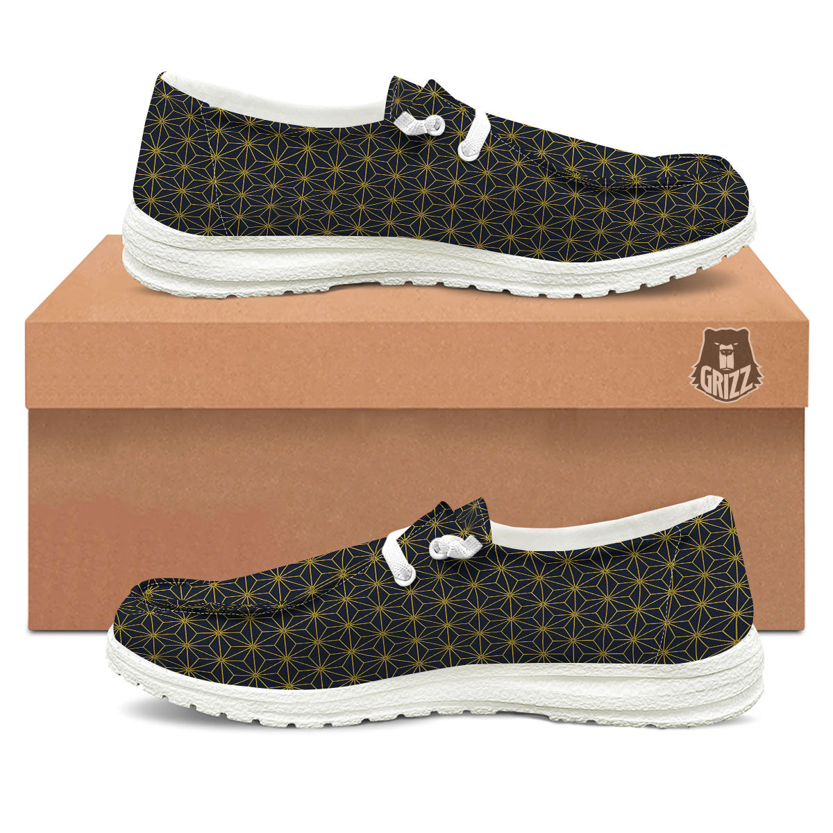 Star Geometric Print Pattern White Loafers-grizzshop