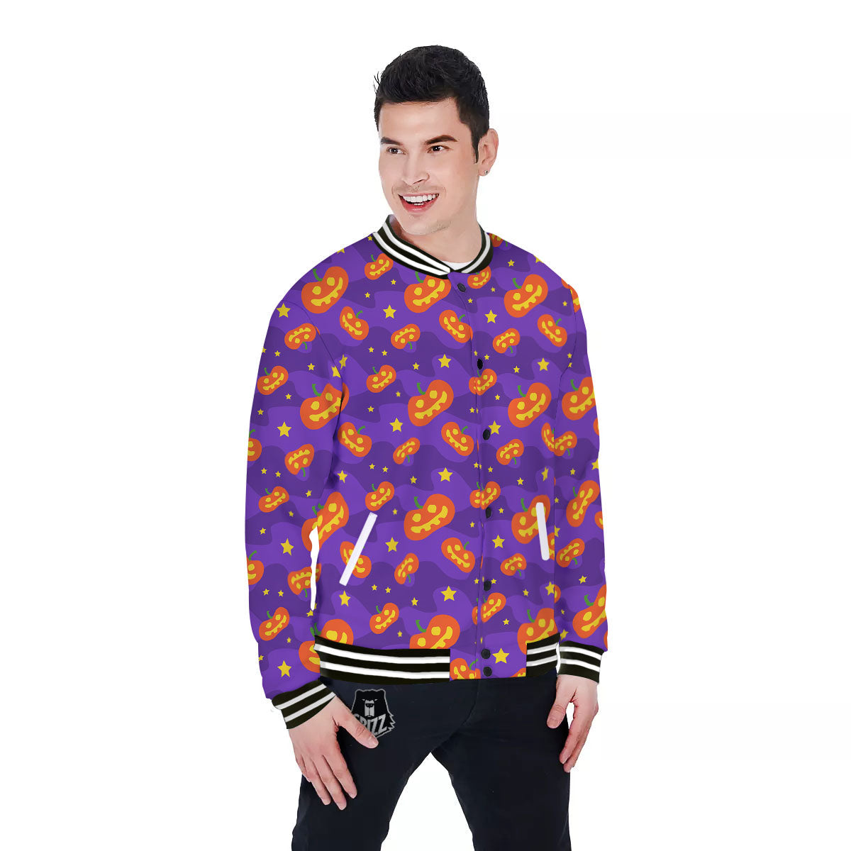 Star Halloween Print Pattern Baseball Jacket-grizzshop