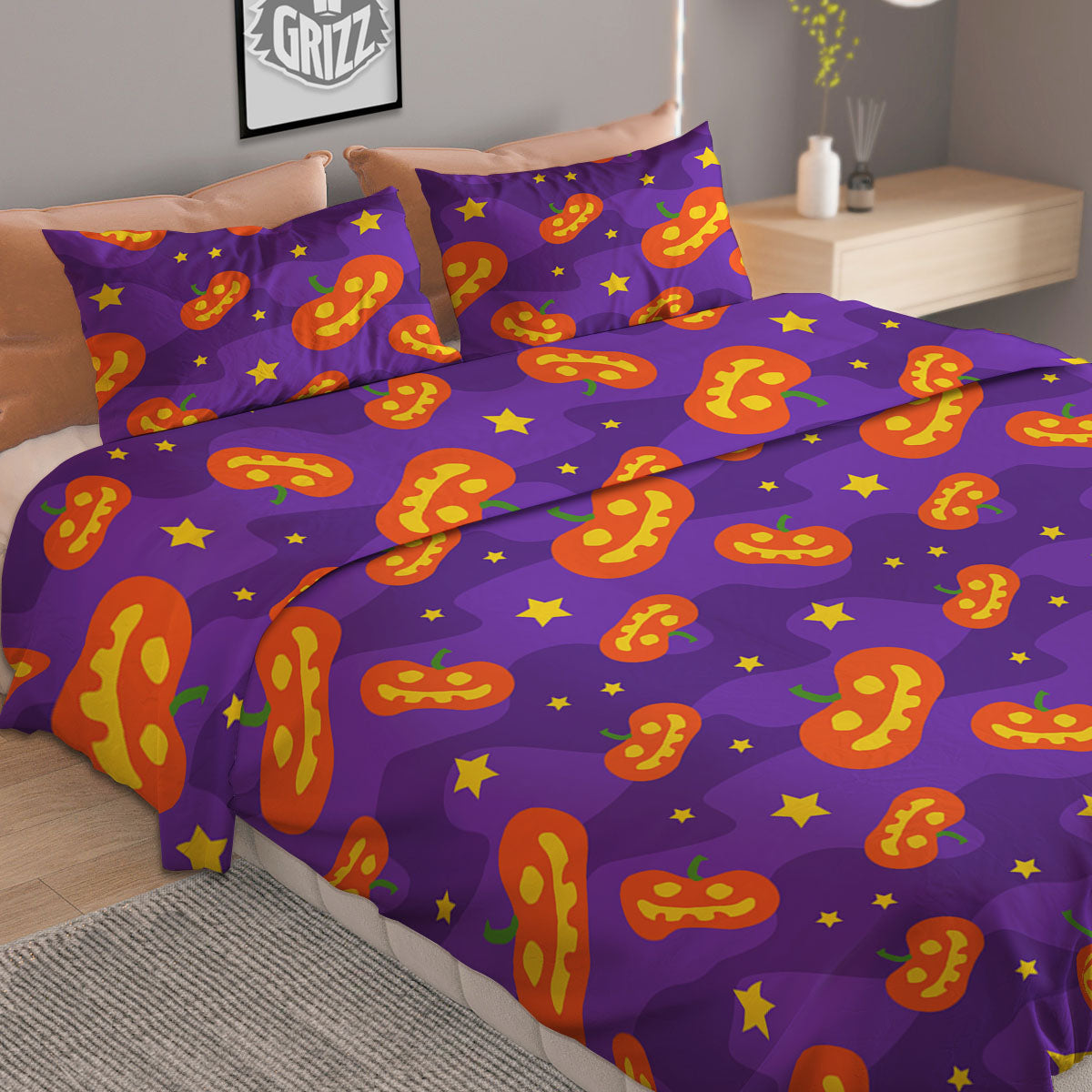 Star Halloween Print Pattern Duvet Cover Bedding Set