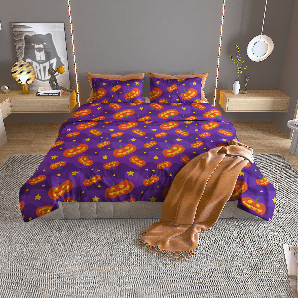 Star Halloween Print Pattern Duvet Cover Bedding Set