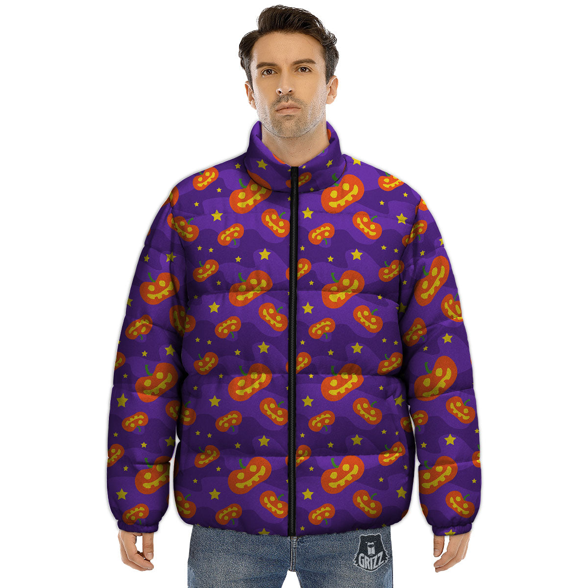 Star Halloween Print Pattern Puffer Jacket-grizzshop