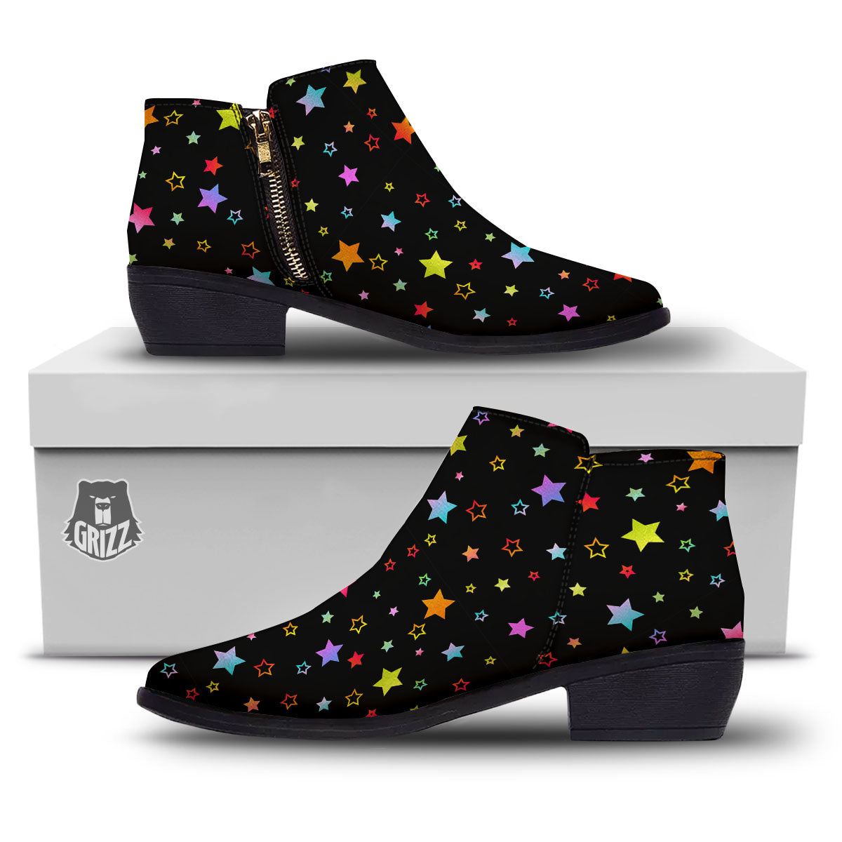 Star Lights Print Pattern Ankle Boots-grizzshop