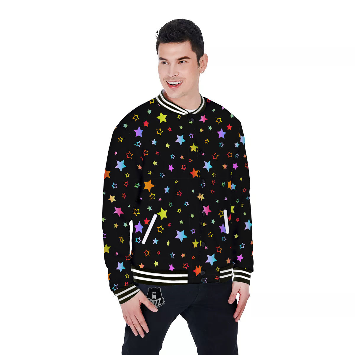 Star Lights Print Pattern Baseball Jacket-grizzshop