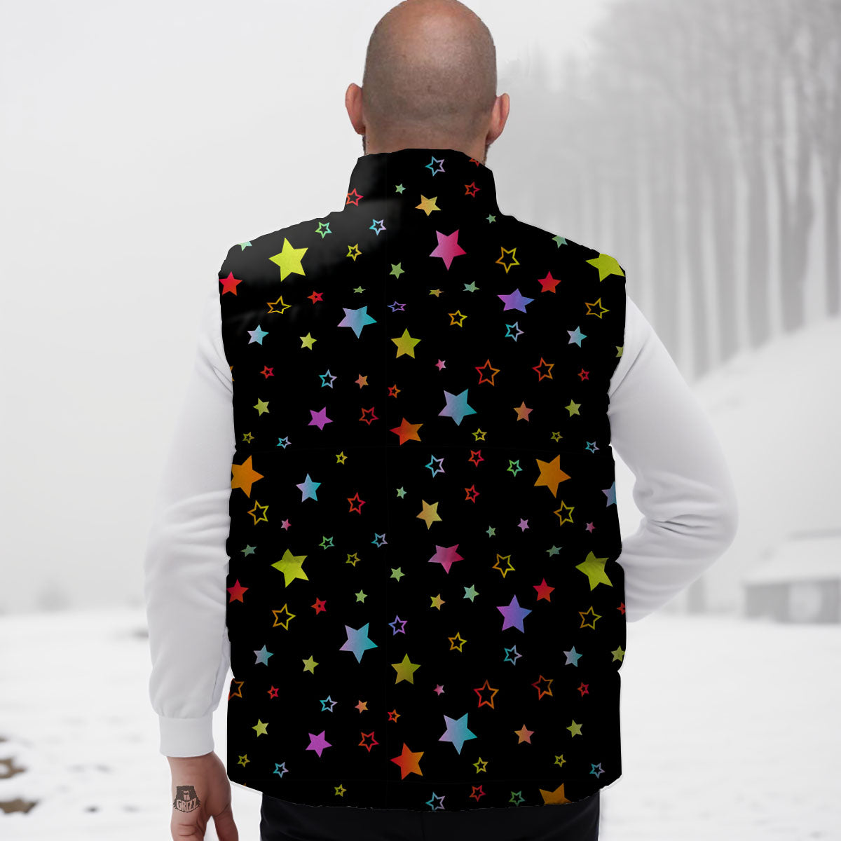 Star Lights Print Pattern Down Vest